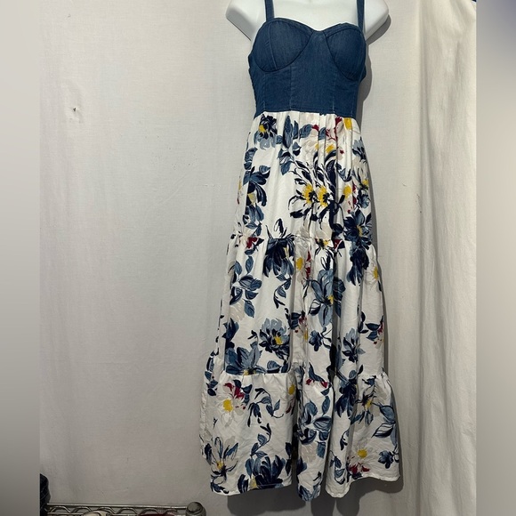 land of the free Dresses & Skirts - Land of the free denim blue built in bra Spaghetti Strap floral Maxi Sundress, S